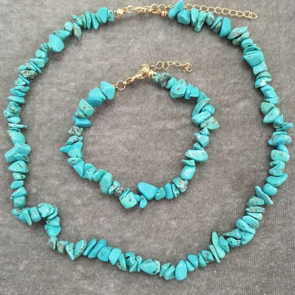 Zara Natural Teal Stone Irregular Bead Bohemia Natural Jewelry Necklace/Bracelet - Picture 8 of 15